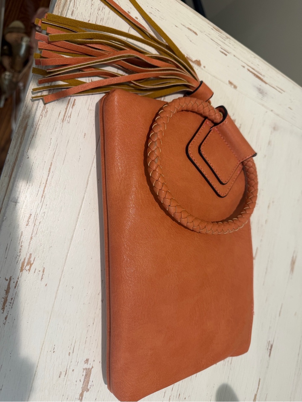 Women’s Orange Braided-Handle Wristlet Clutch